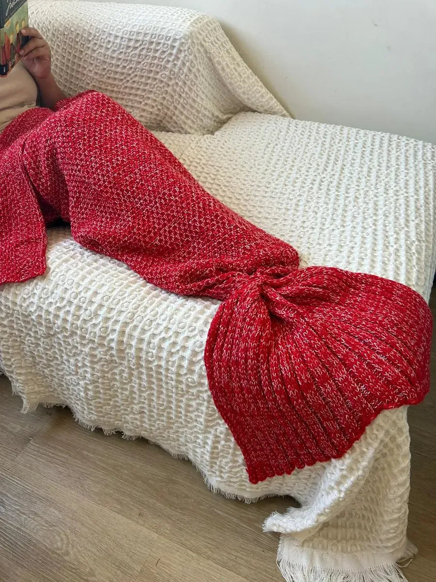 Manta Tejida Estilo Sirena XL | Suave, Cálida y Decorativa - Rojo