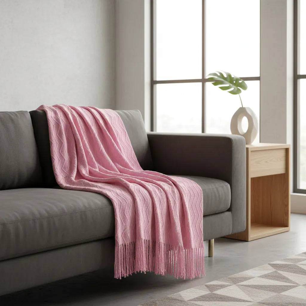 Manta Tejida con flecos  Rosa | 120x180cm