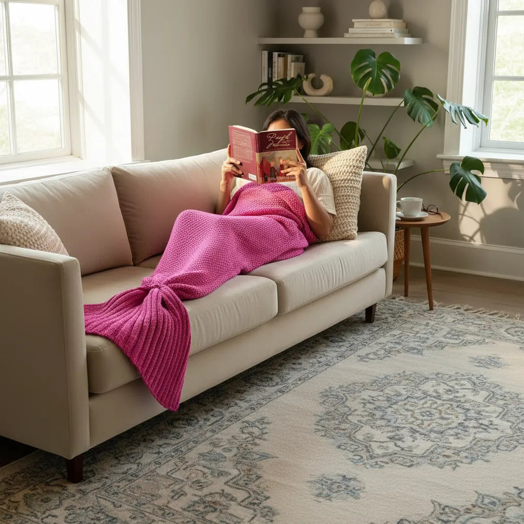 Manta Tejida Estilo Sirena XL | Suave, Cálida y Decorativa - Fucsia