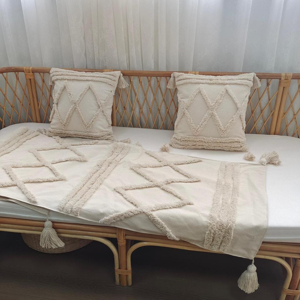 Set de piecera boho  rombo + 2  fundas