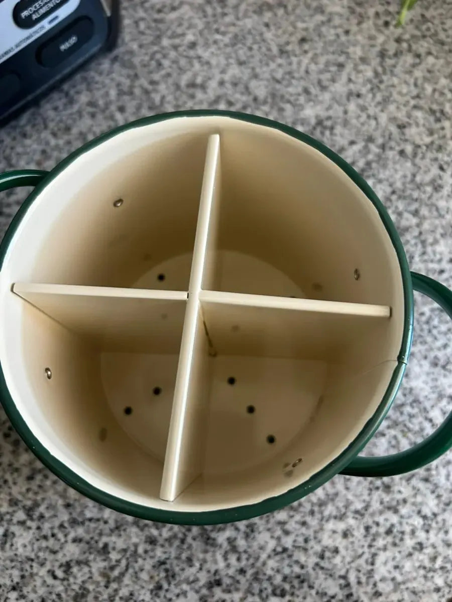 Organizador de Cubiertos Metálico 4 Compartimentos con Drenaje | Estilo Vintage Cereza