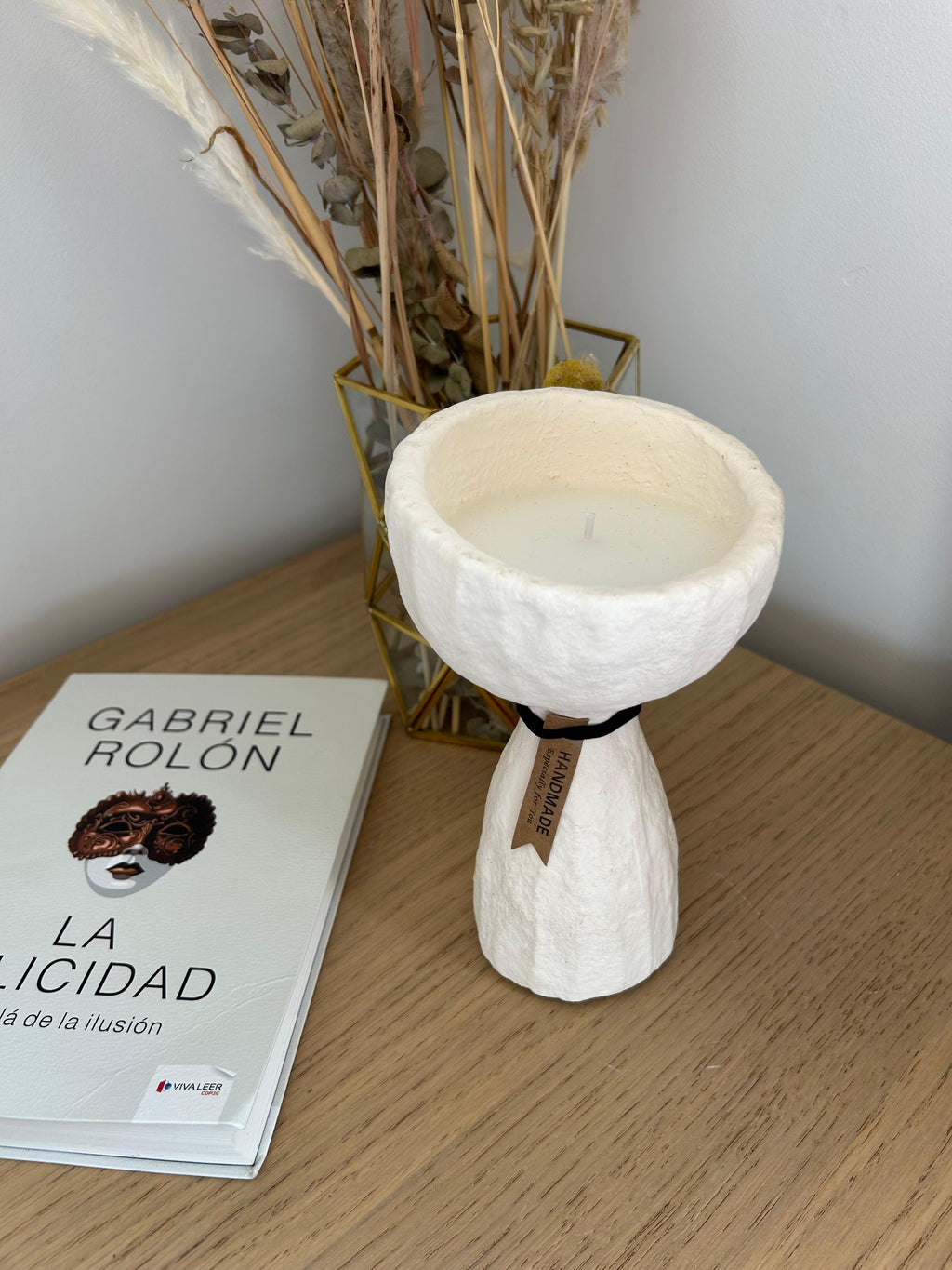 Vela Escultura Luna En Pedestal Blanco Blanco