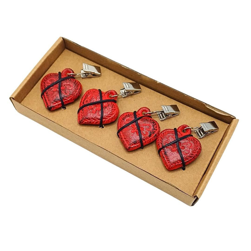 Juego de 4 pesos, para mantel con clip, modelo corazon