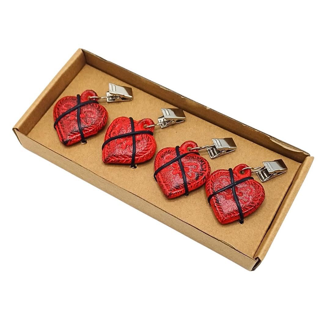 Juego de 4 pesos, para mantel con clip, modelo corazon