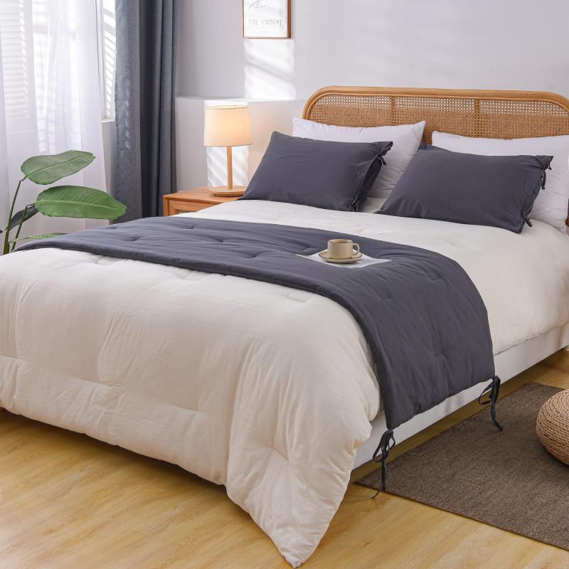 Set de piecera lino azul con 2 fundas de almohada