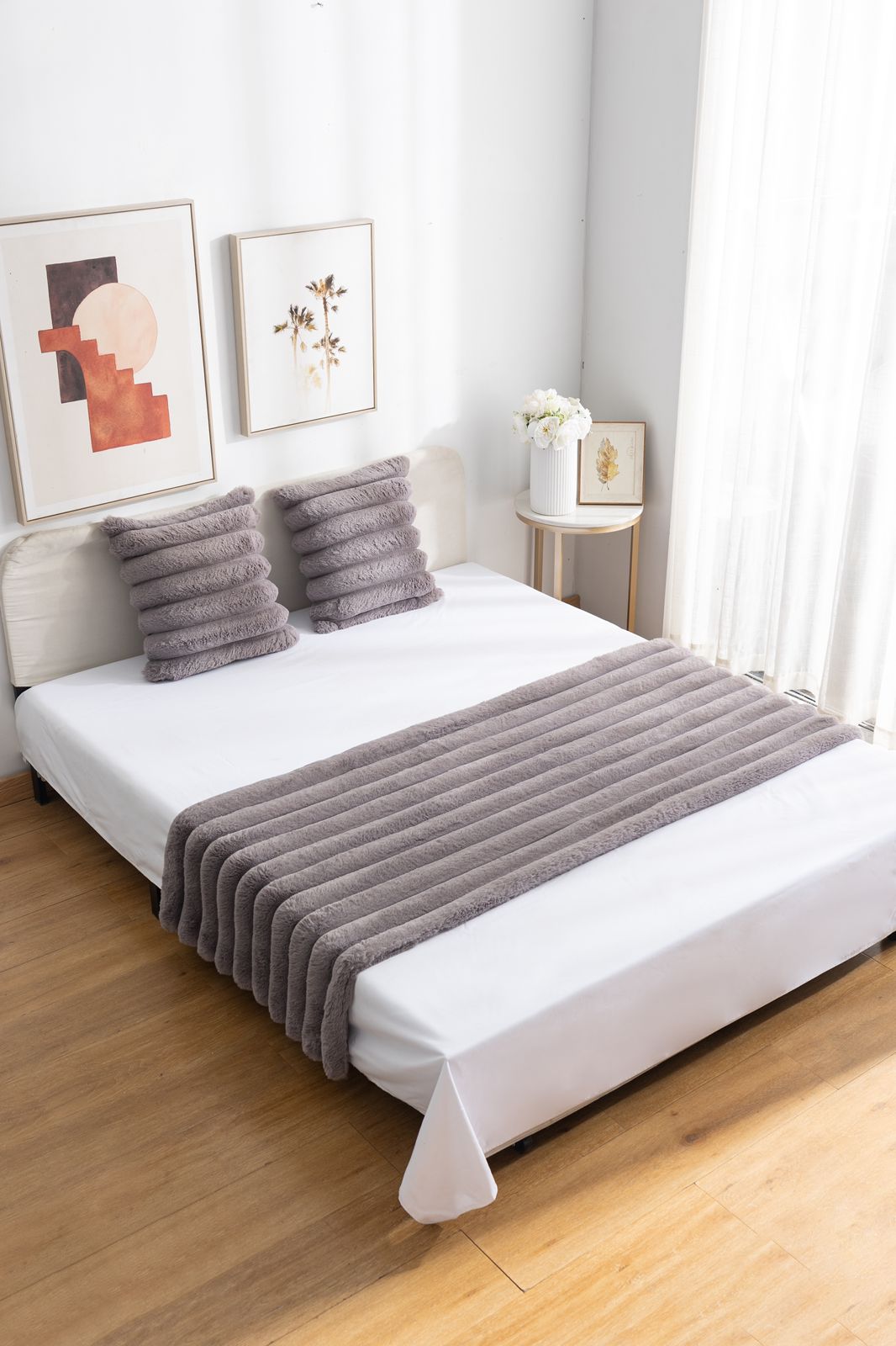 Set de piecera gris,  linea + 2 fundas 45cmx45cm