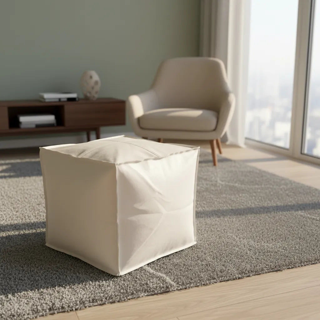 Pouf Cuadrado de Ecocuero  blanco  45x45 cm – Asiento Decorativo Moderno para Living, Dormitorio o Sala (Copia)
