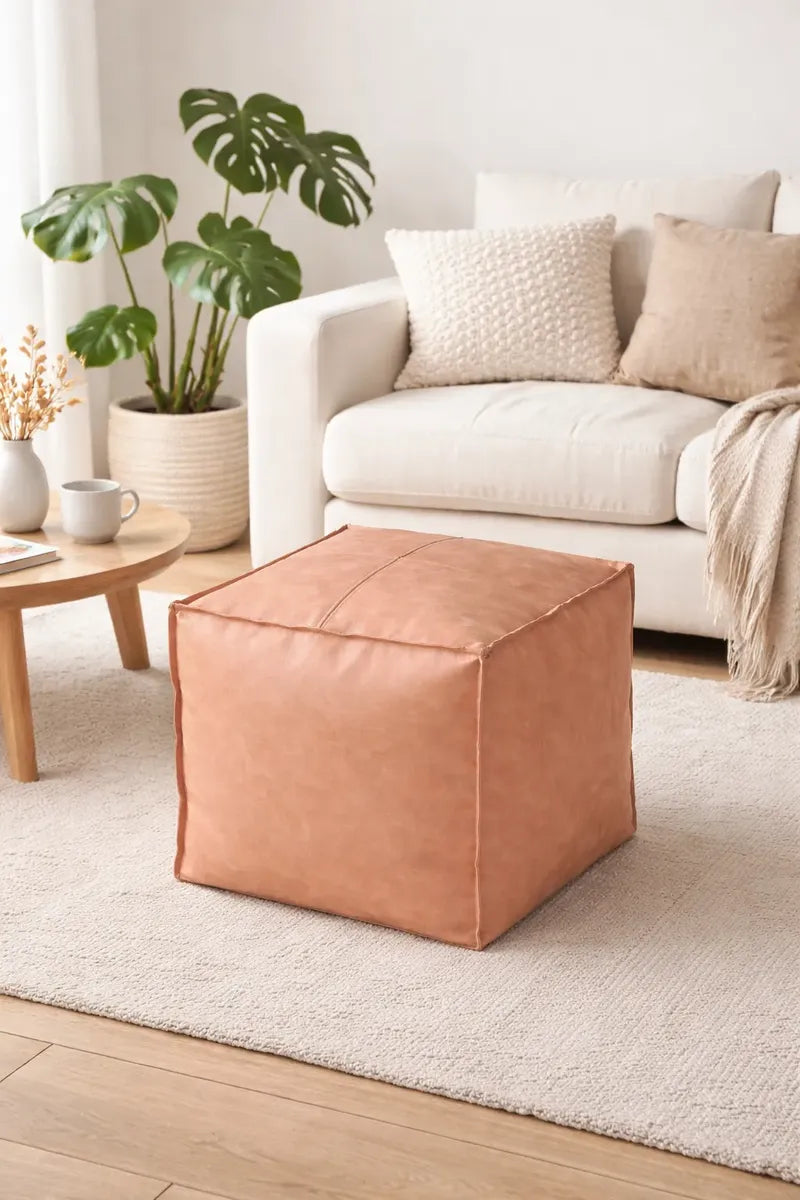 Pouf Cuadrado de Ecocuero 45x45 cm – Asiento Decorativo Moderno para Living, Dormitorio o Sala