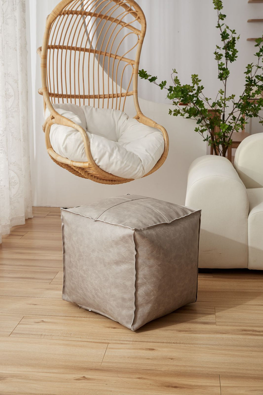 Pouf Cuadrado de Ecocuero 45x45 cm – Asiento Decorativo Moderno para Living, Dormitorio o Sala