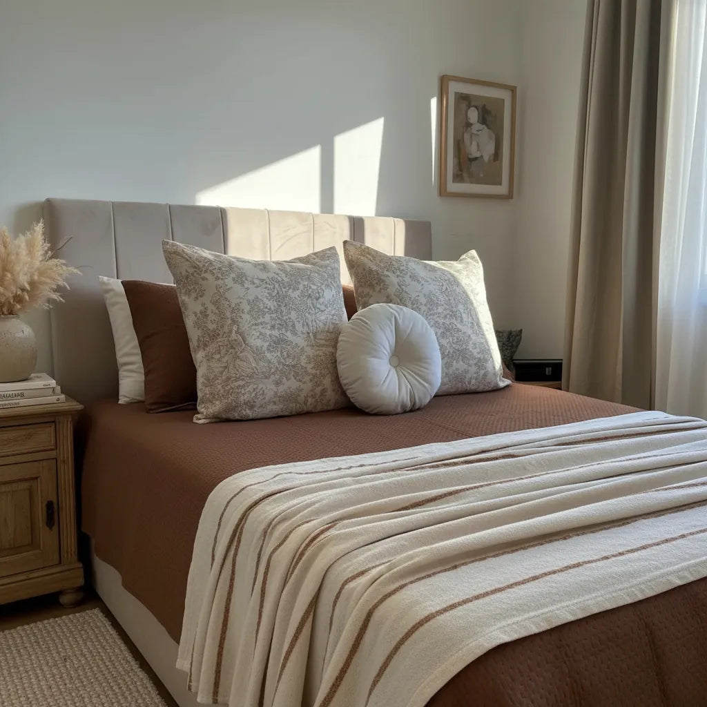 Set Renovación Dormitorio Refugio Tierra azul  6 Piezas beige | 2 plazas