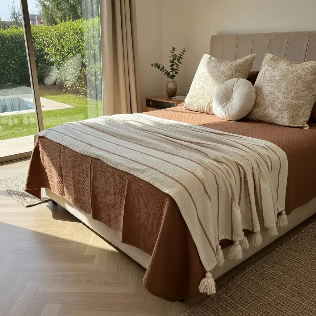 Set Renovación Dormitorio Refugio Tierra azul  6 Piezas beige | 2 plazas