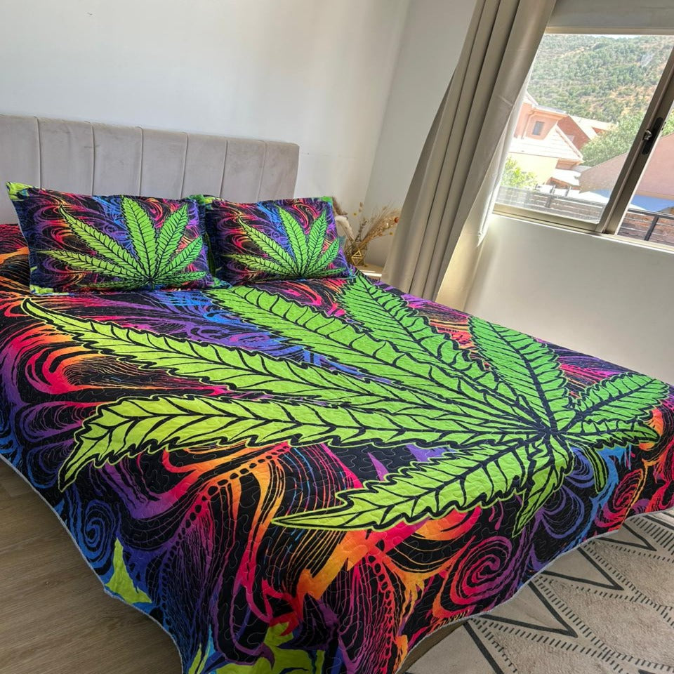 Cubrecama Quilt 2 Plazas Microfibra Diseño Hoja Verde