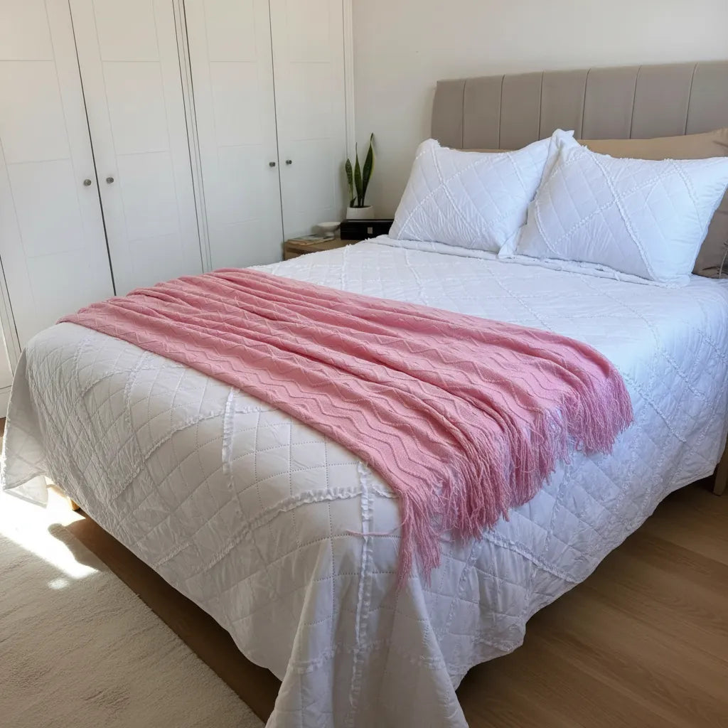 Manta Tejida con flecos  Rosa | 120x180cm