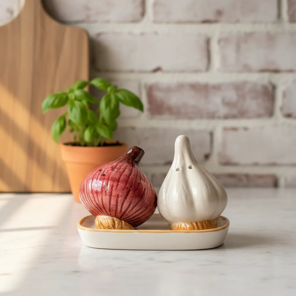 Set Saleros Diseño Ajo Y Cebolla | Sazonador Decorativo Cocina