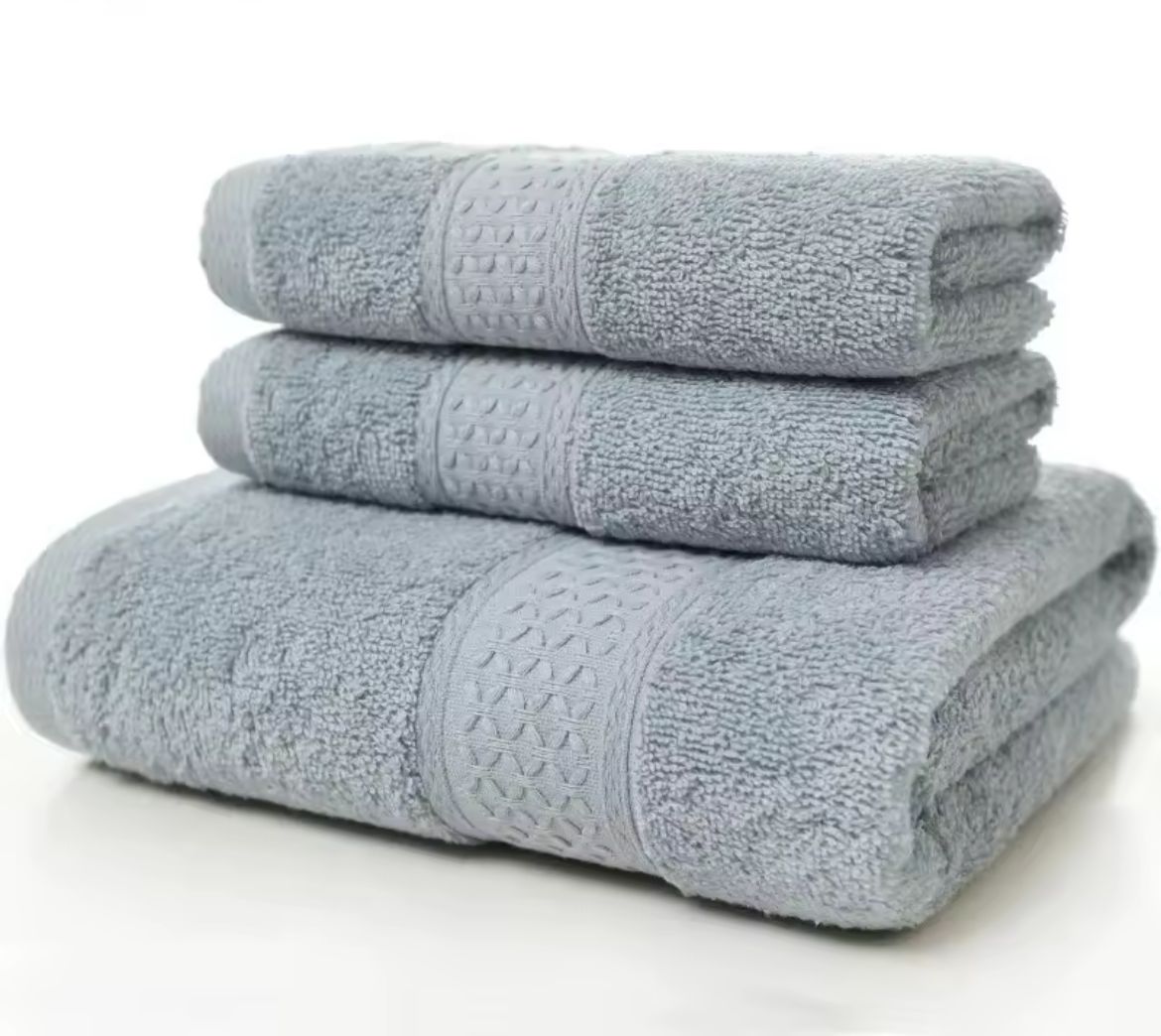 Set de 3 toallas 100% algodon, gris