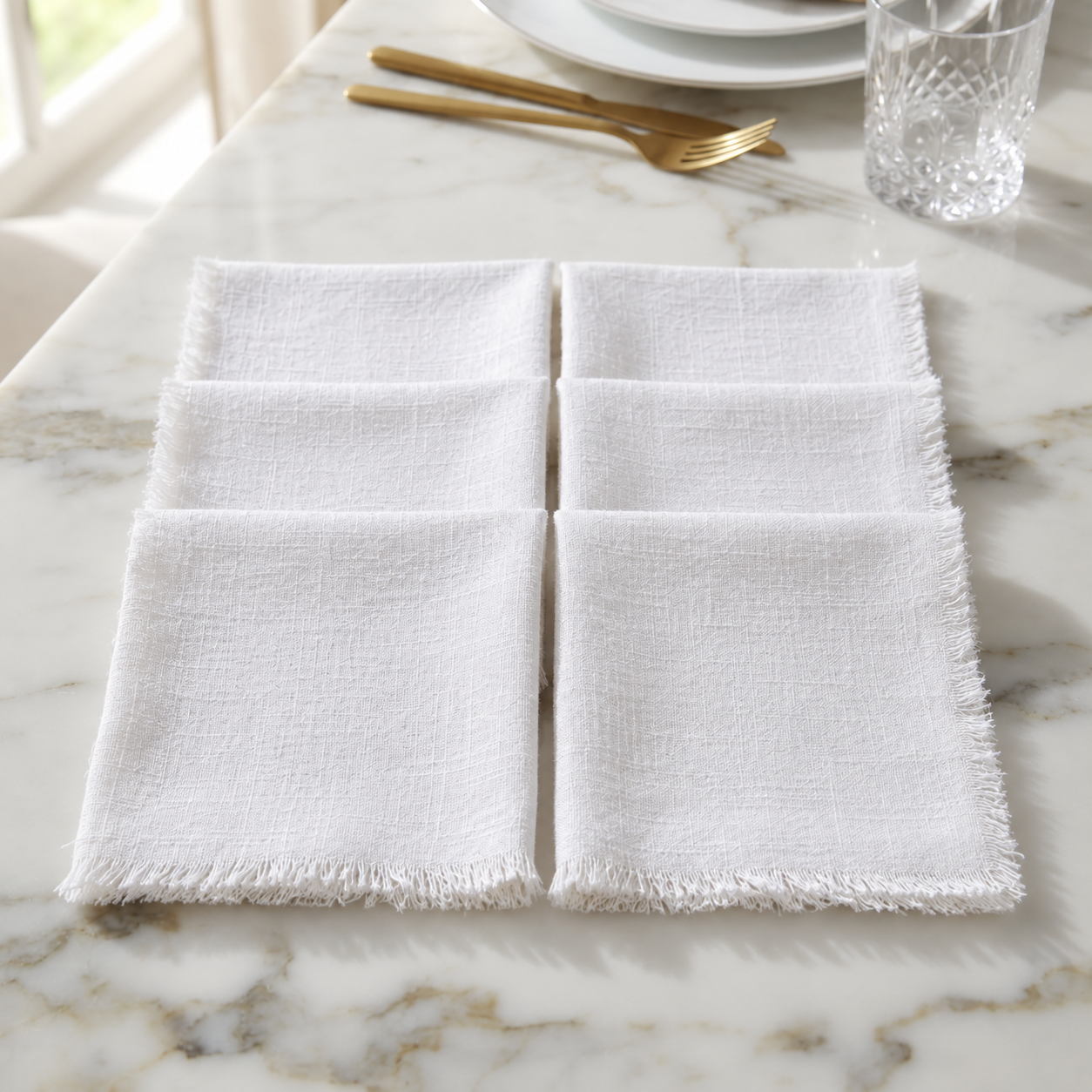 Set De 6 Servilletas De Lino Blancas 41x41 Cm