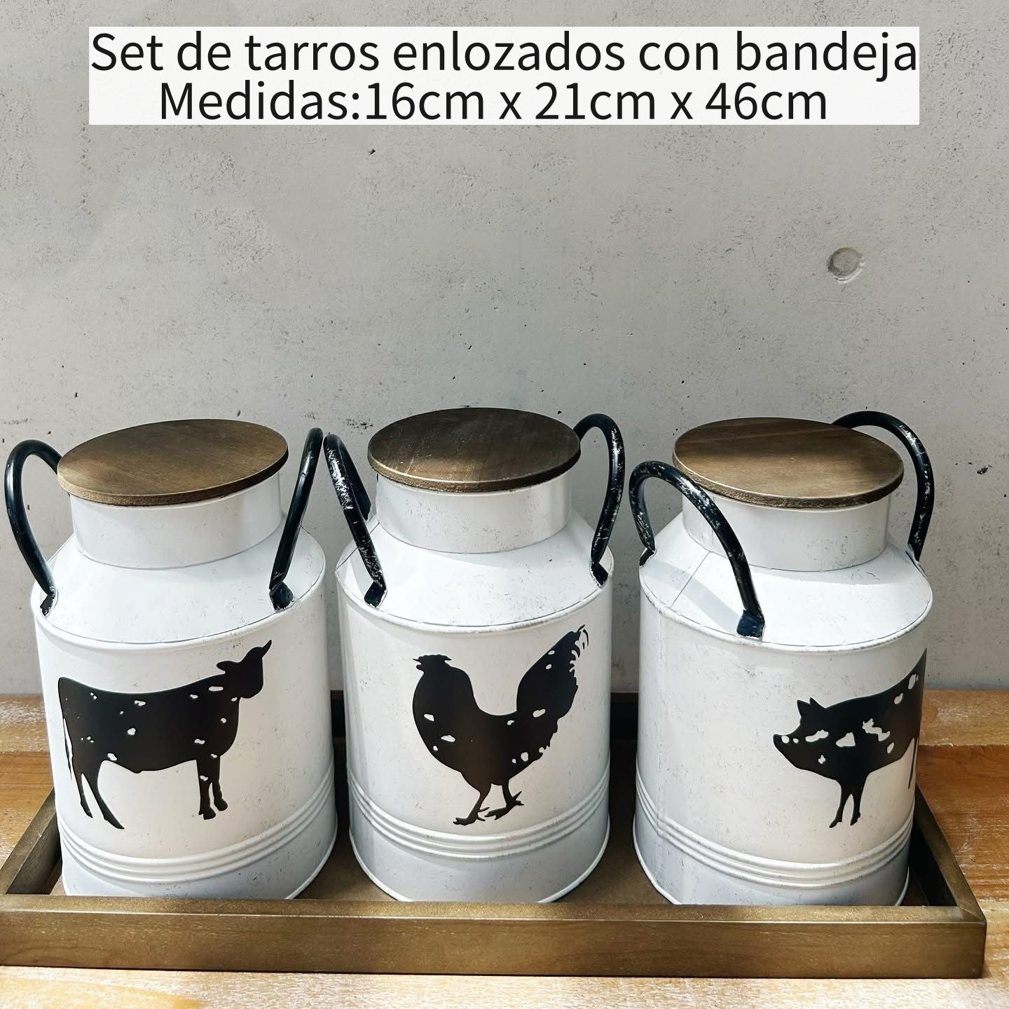 Set de tarros enlozados con bandeja