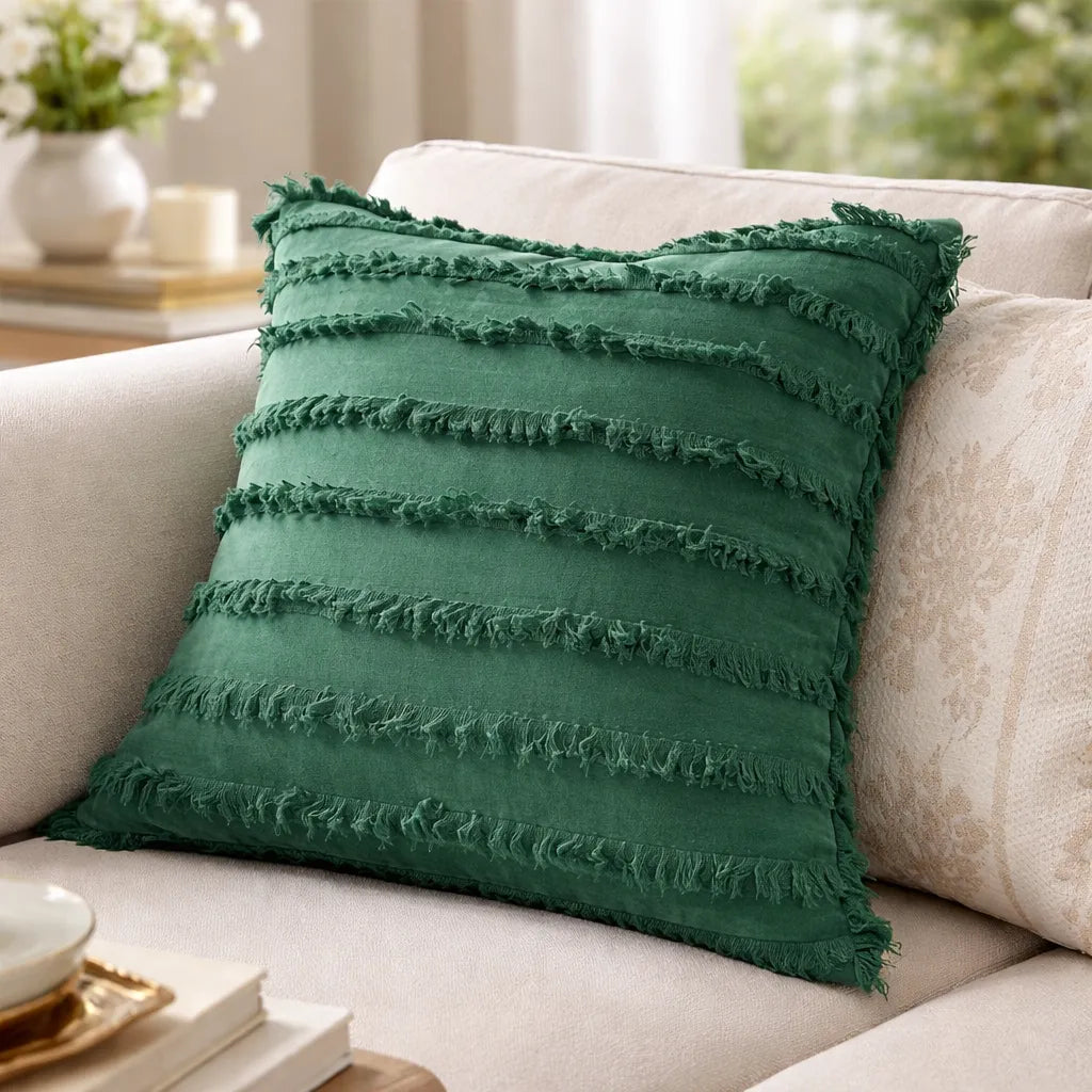 Set De 3 Cojines Decorativos Chenille Verde   45x45cm