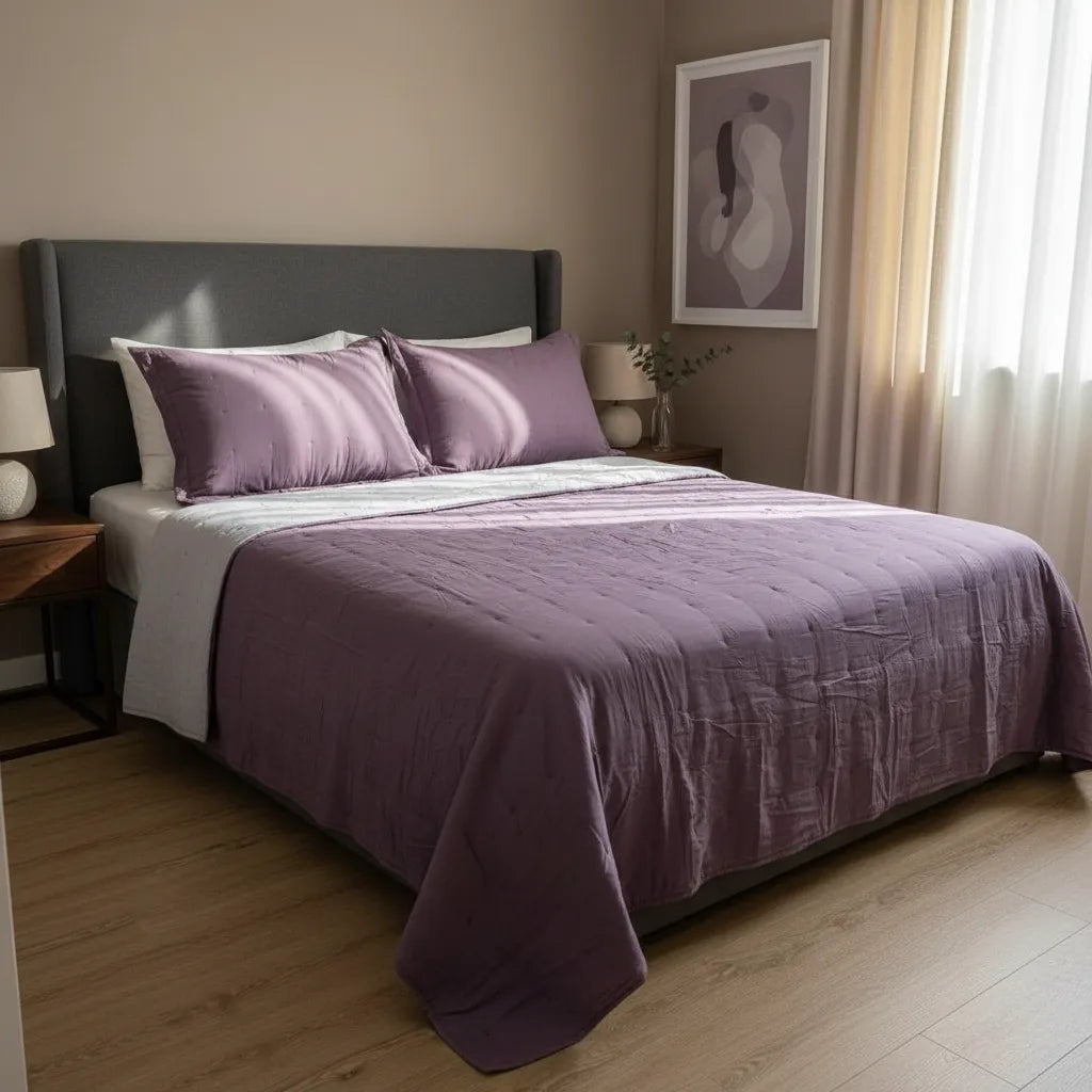 Cubrecama Algodón  super king  | Lila - reversible