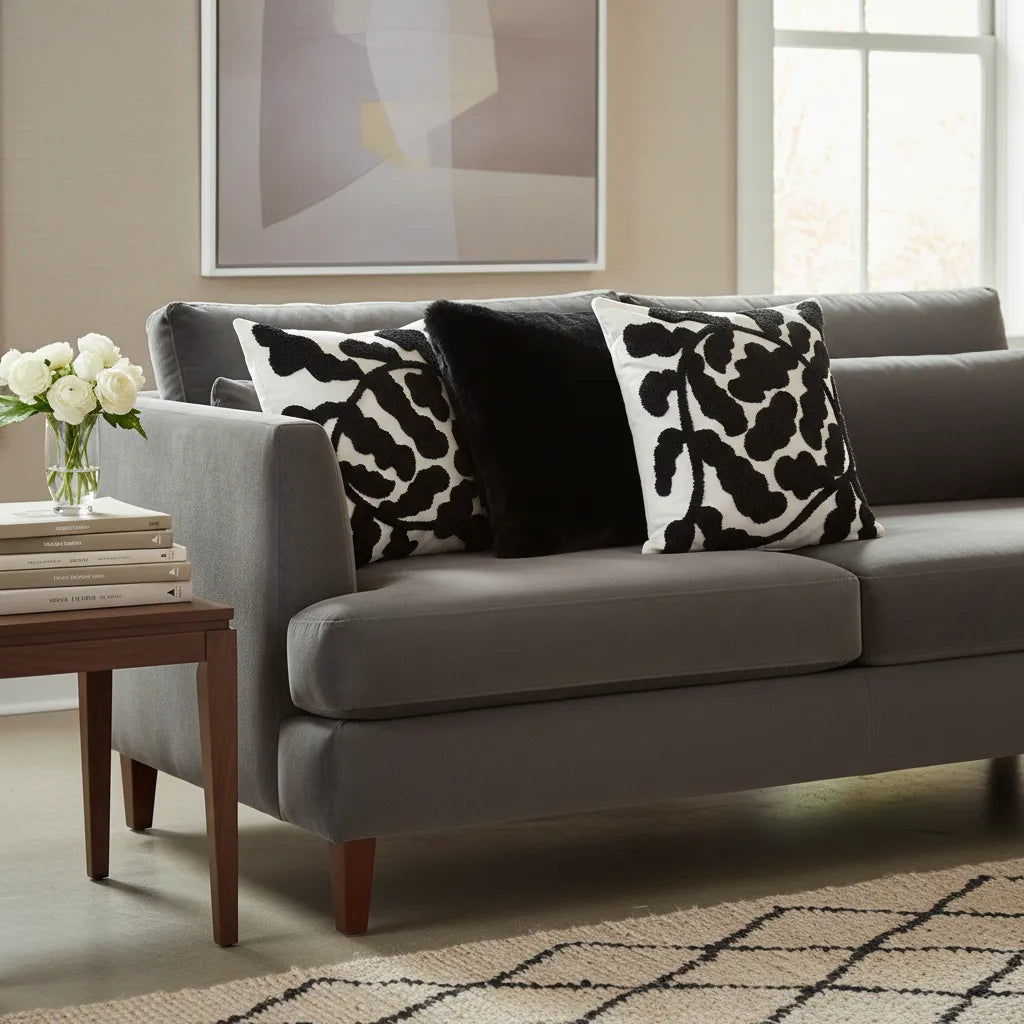 Set de 3 Cojines Decorativos Blanco y Negro con Textura – 45x45 cm