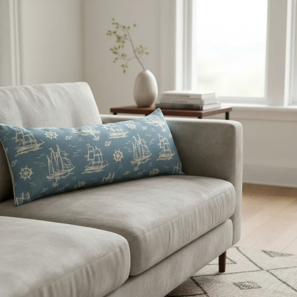 Cojín Náutico 30x70 Cm Estilo Marino - Celeste