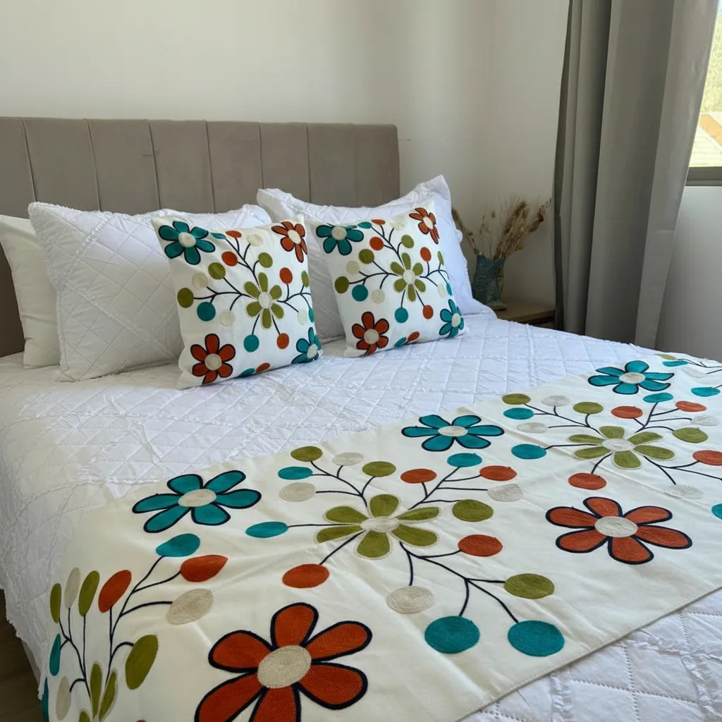 Set de pieceras bordadaS, floral multicolor