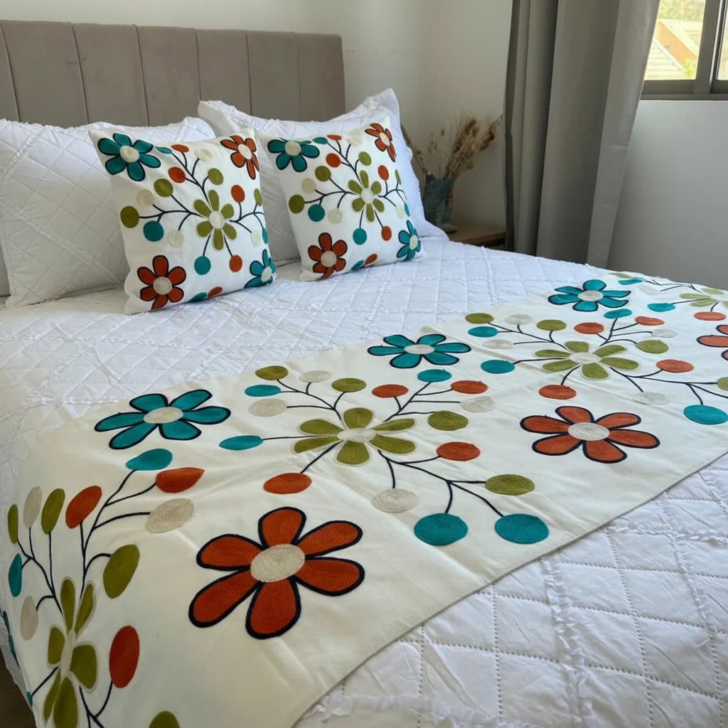 Set de pieceras bordadaS, floral multicolor