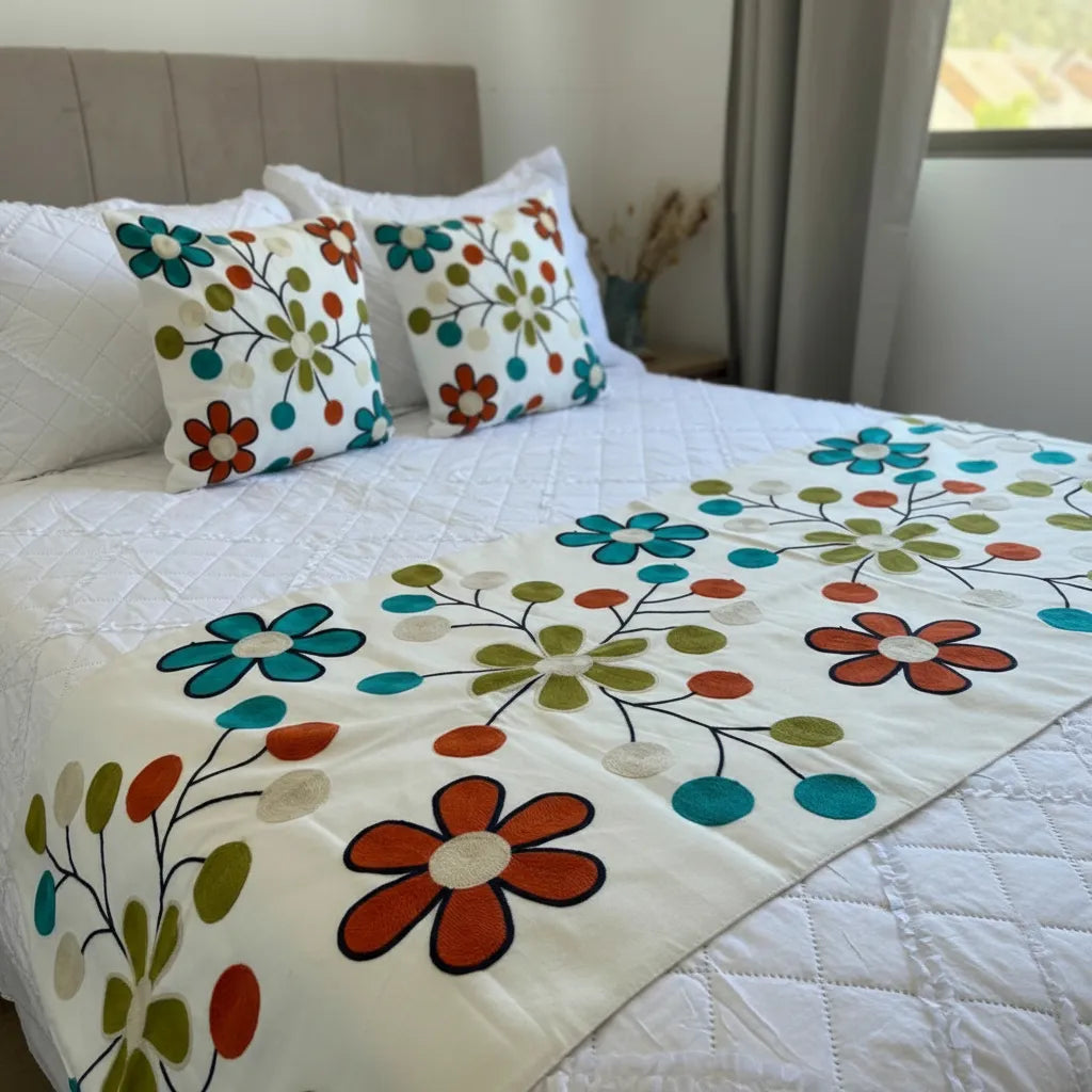 Set de pieceras bordadaS, floral multicolor