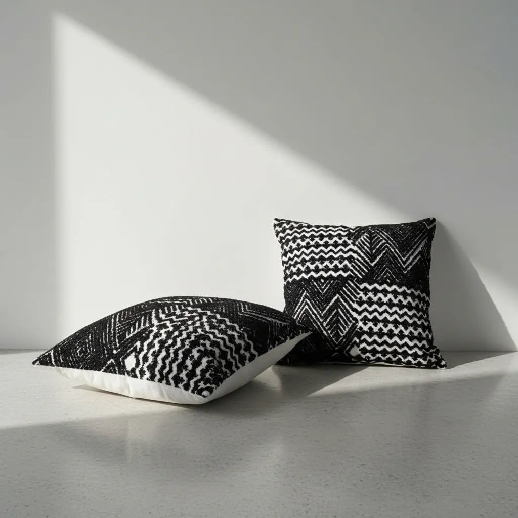Fundas de cojines bordadas, Blanco & Negro (textura bordada)