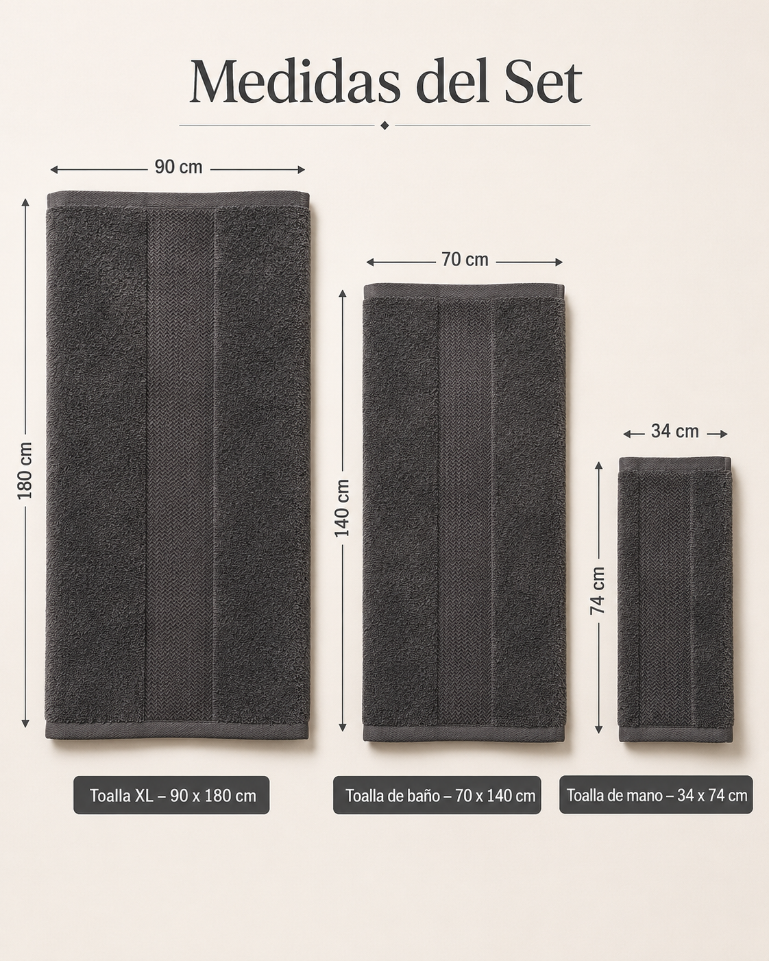 Set De 3 Toallas De Baño Gris Tamaño Xl, Baño Y Mano