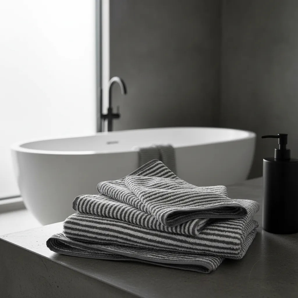 Set De Toallas Microfibra Premium Rayas Gris - 4 Piezas
