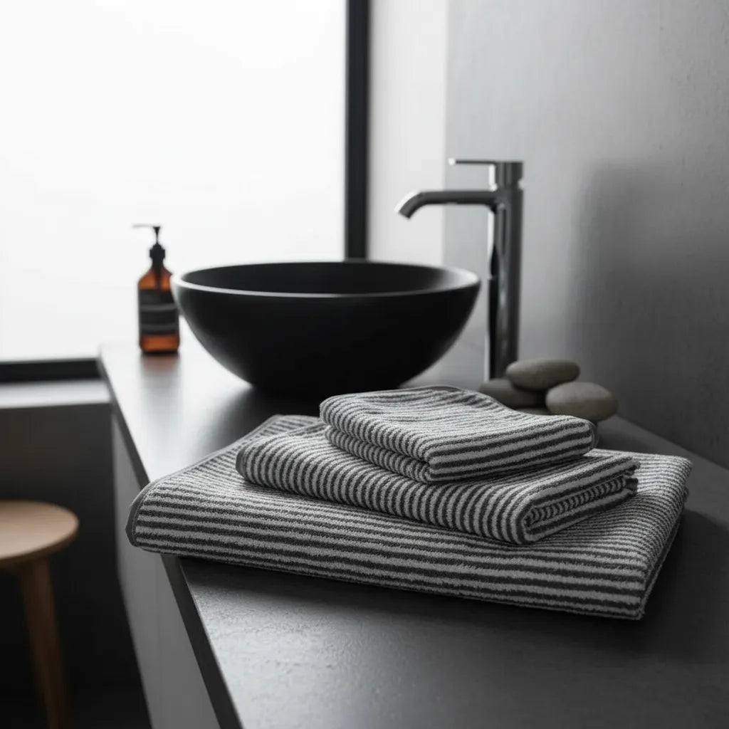 Set De Toallas Microfibra Premium Rayas Gris - 4 Piezas