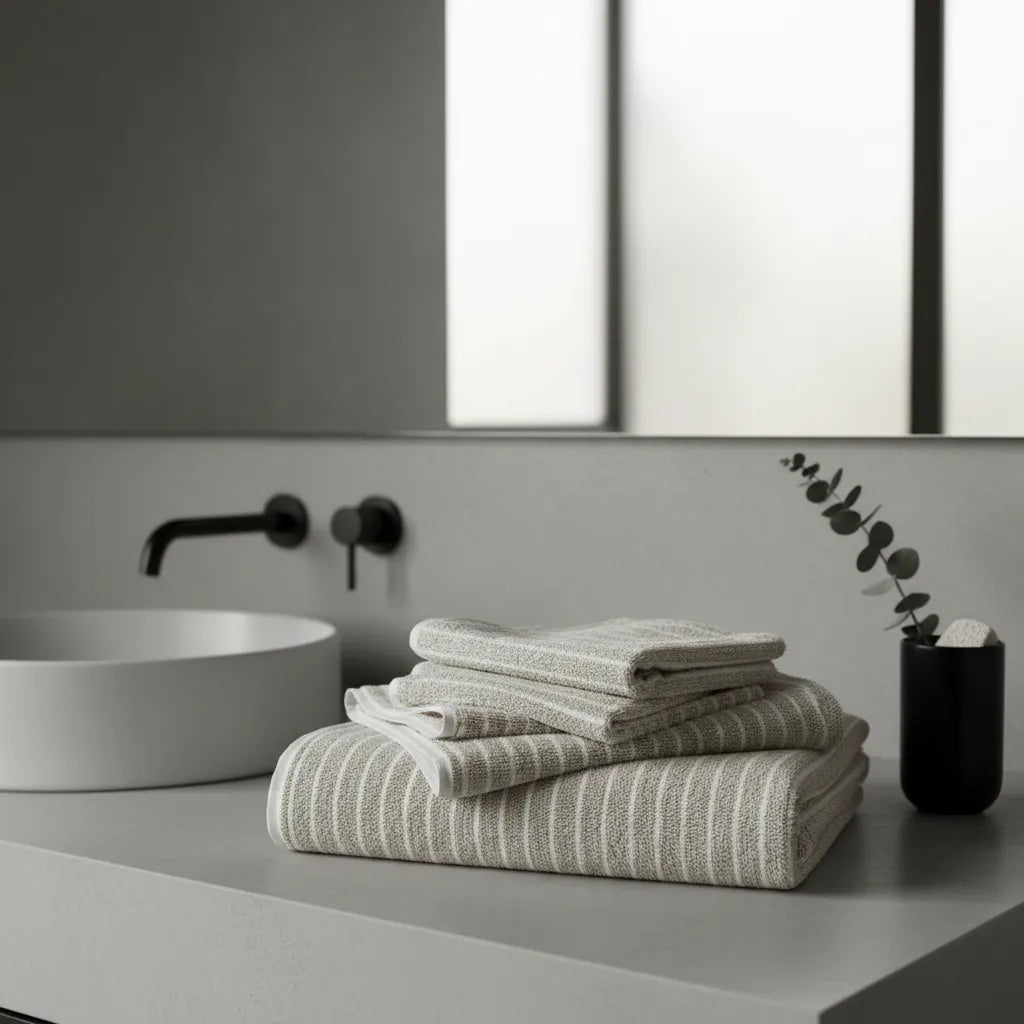 Set De Toallas Microfibra Premium Rayas Arena - 4 Piezas