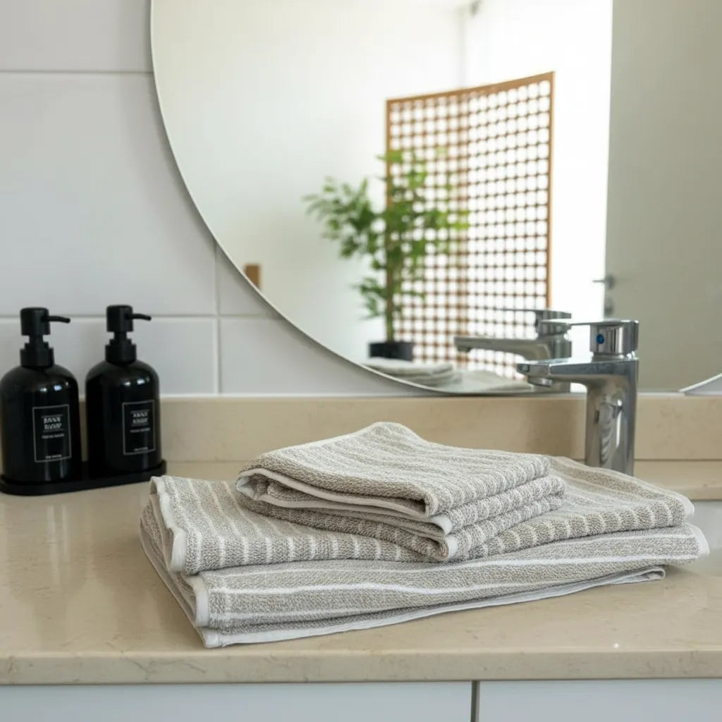 Set De Toallas Microfibra Premium Rayas Arena - 4 Piezas