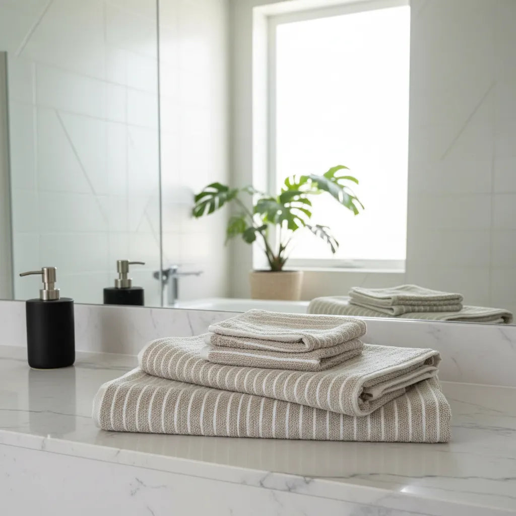 Set De Toallas Microfibra Premium Rayas Arena - 4 Piezas