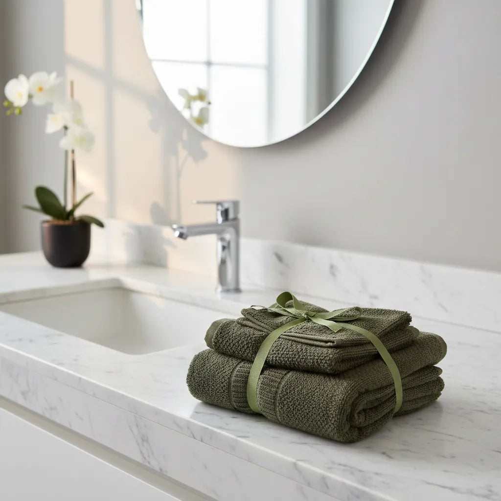Set De 3 Toallas De Algodón verde musgo  Manos, Baño Y Cuerpo