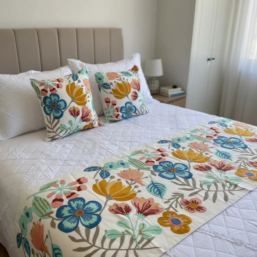 Set de pieceras bordadas, jardin