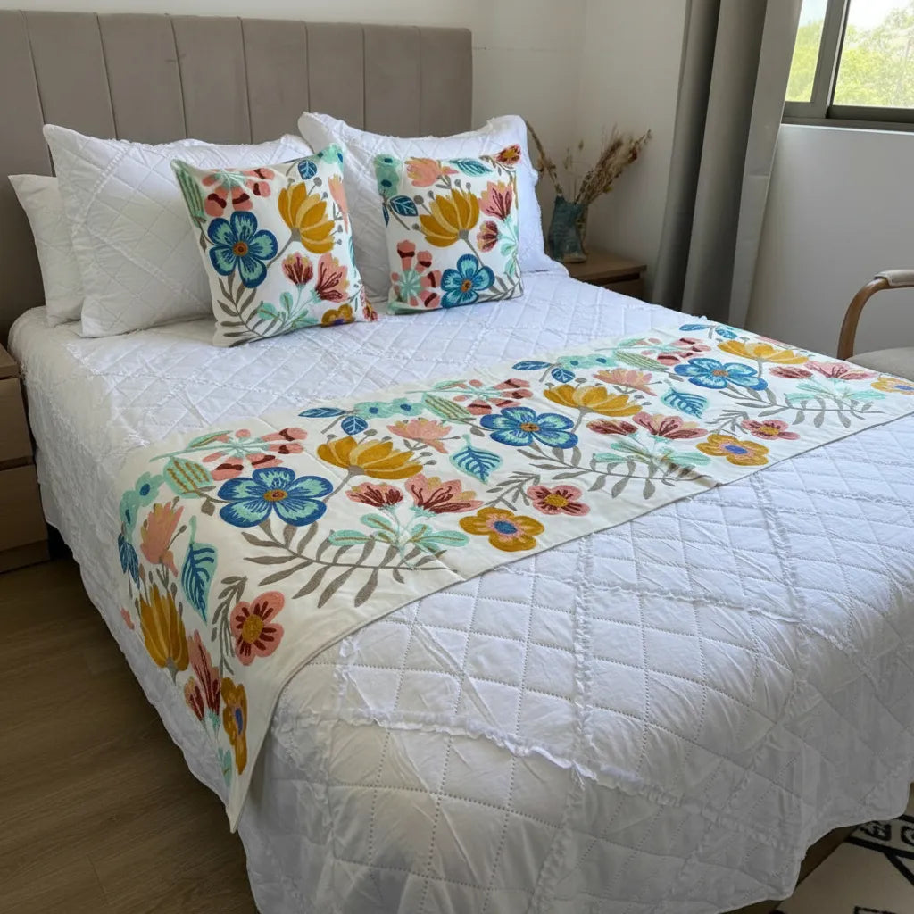 Set de pieceras bordadas, jardin