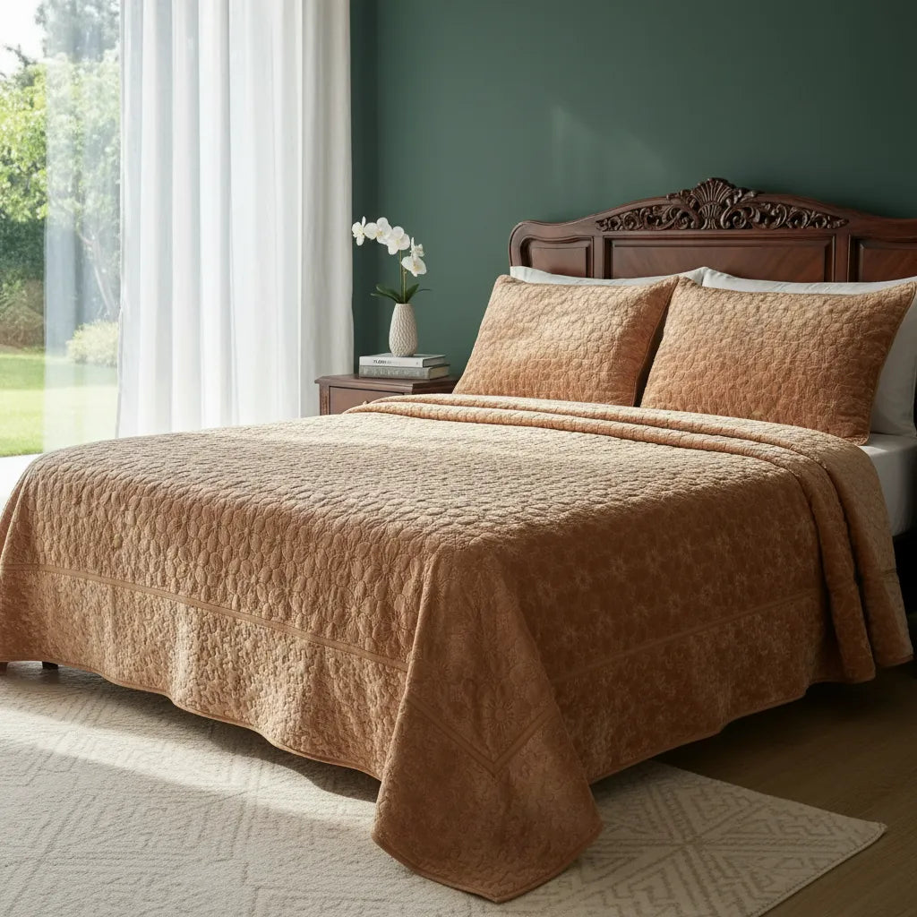 Cubrecama Terciopelo  Camel | Suave, Elegante y Abrigador