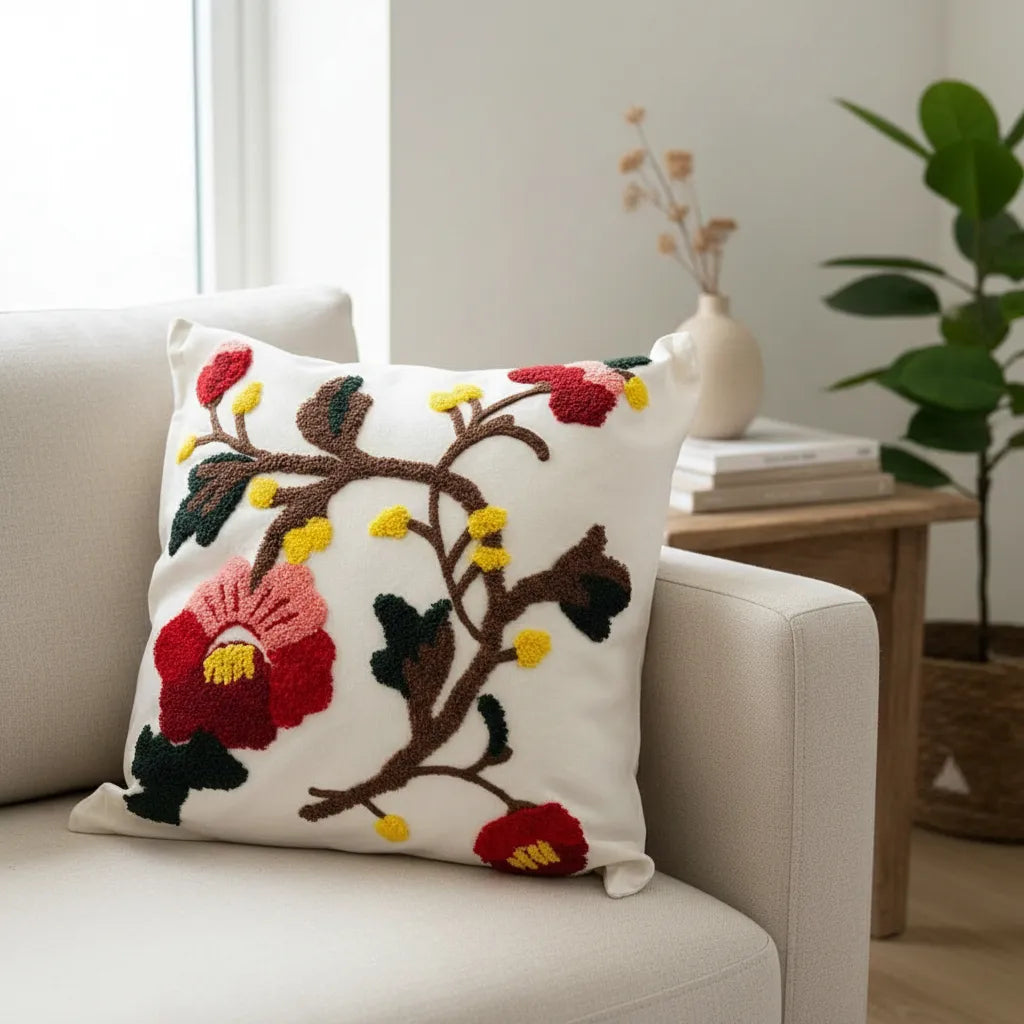 Fundas de cojines bordadas, Diseño Rama Floral