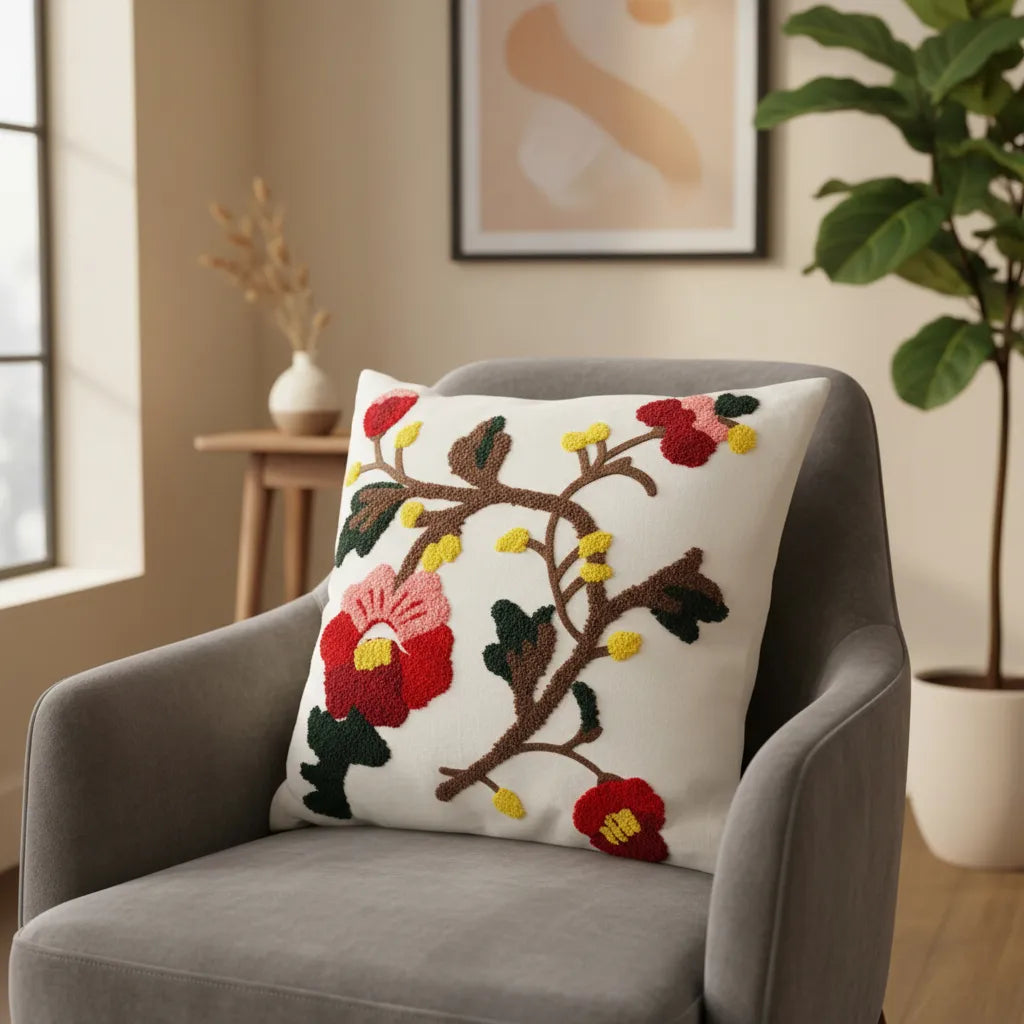 Fundas de cojines bordadas, Diseño Rama Floral