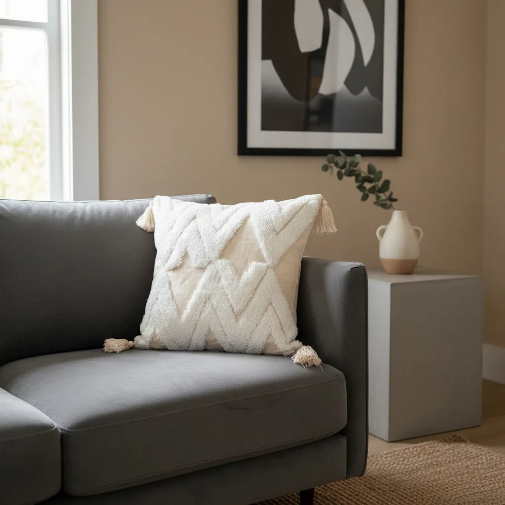 Fundas de cojines boho,  Diseño Rombo Blanco