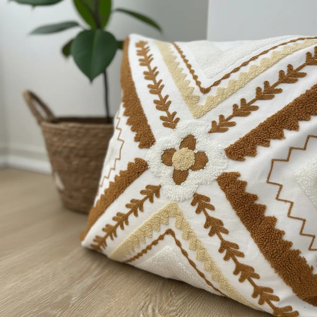 Fundas de cojines bordadas, Diseño Terracota