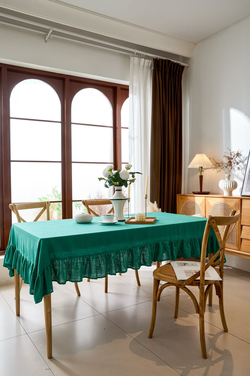 Mantel elegante,  de lino turquesa