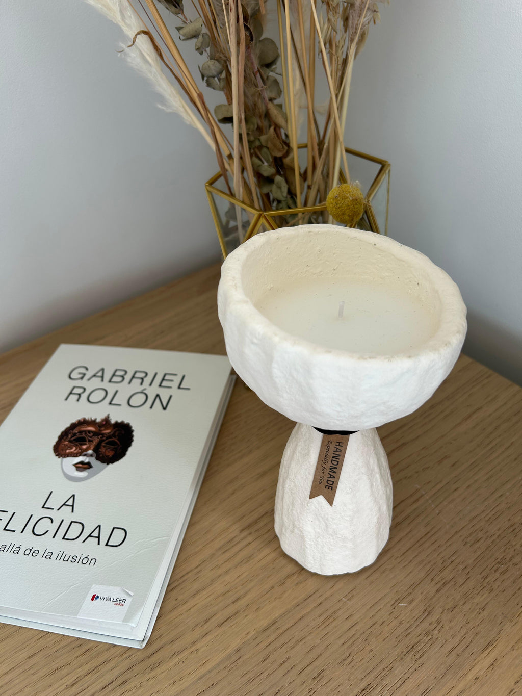 Vela Escultura Luna En Pedestal Blanco Blanco