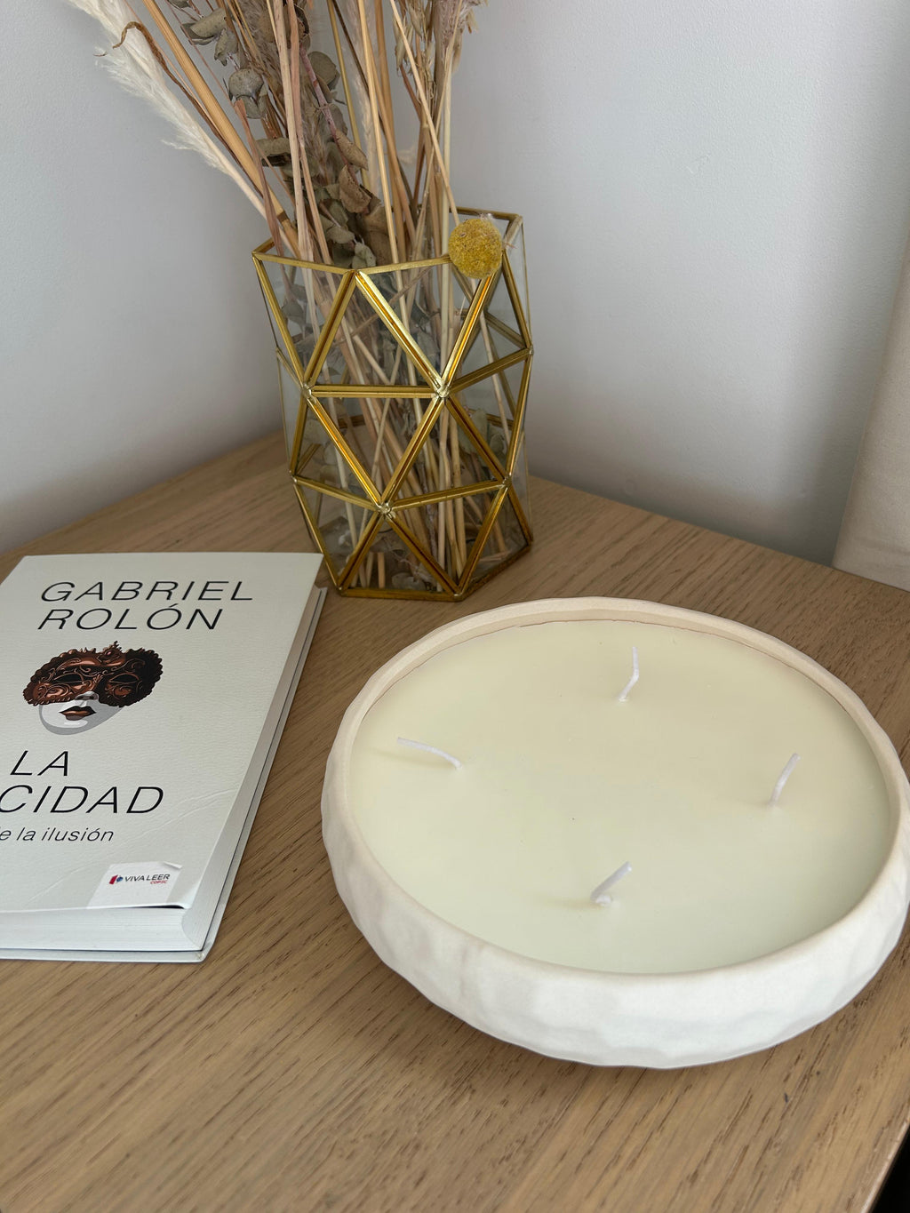 Vela Minimal Nieve Cuenco Blanco Redondo Y Bajo