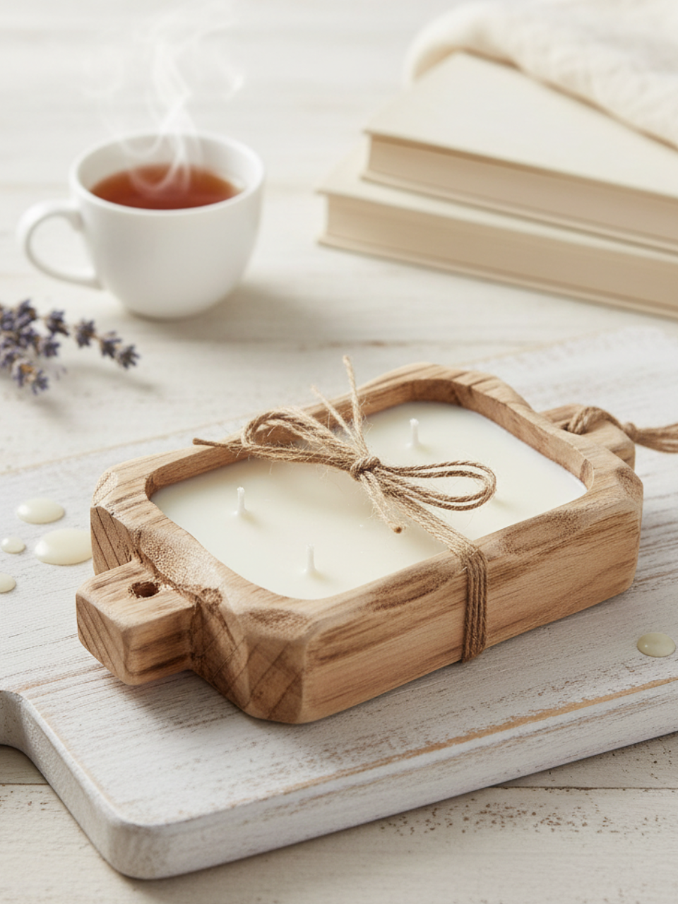 Vela Batea Ecológica Aromática – 4 Mechas, Cera de Soya, Hecha en Madera