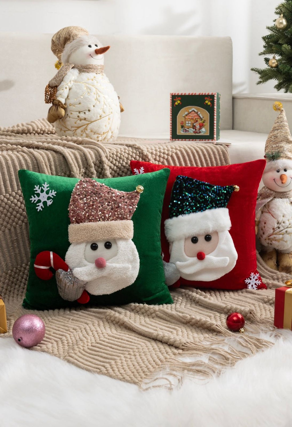 Fundas de cojines navideñas con diseño 3D Viejo pascuero