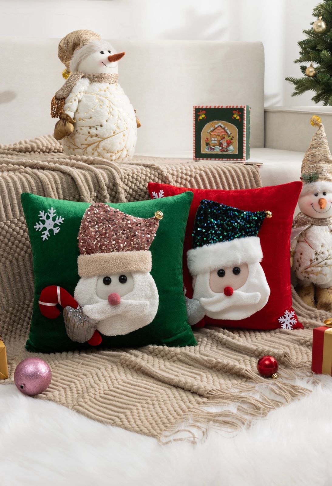 Fundas de cojines navideñas con diseño 3D Viejo pascuero