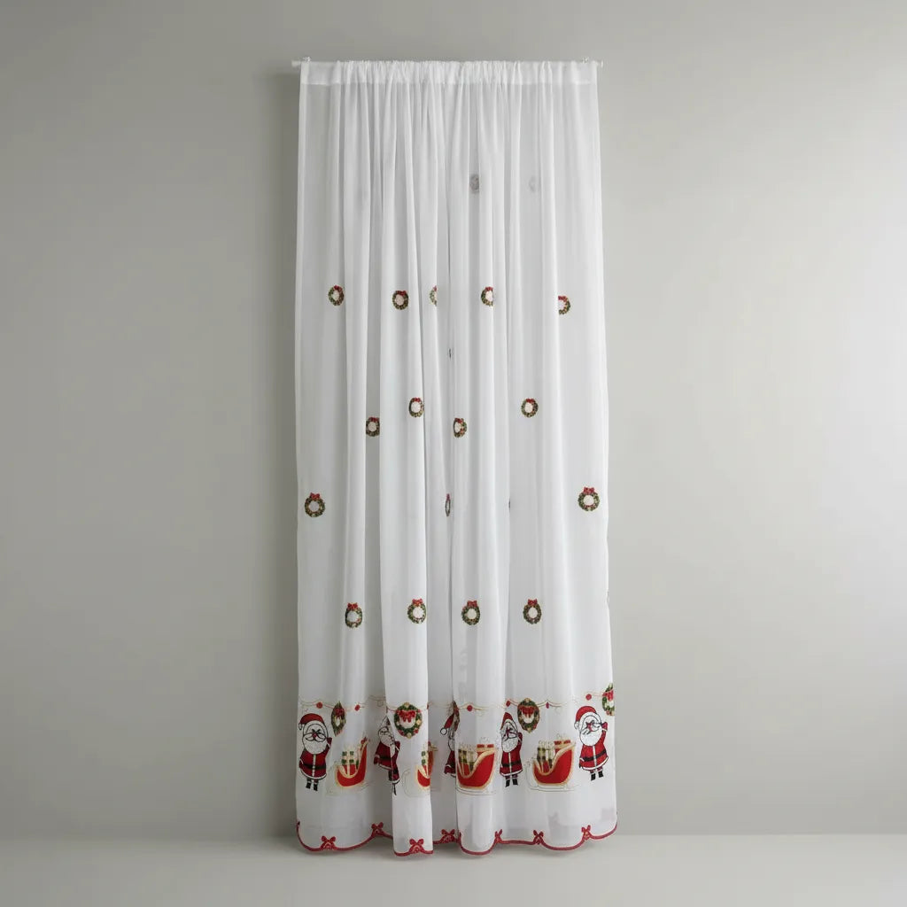 Set de 2 Visillos Bordados Navideños con Pasador – Diseño 005